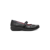 Flat Escolar Para Niña Adornado con Flores Cómodo Flexi Negro 35930