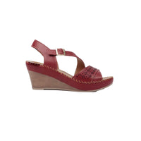 Sandalia Casual para Mujer Cuña Piel Lobo Solo Rojo 2359